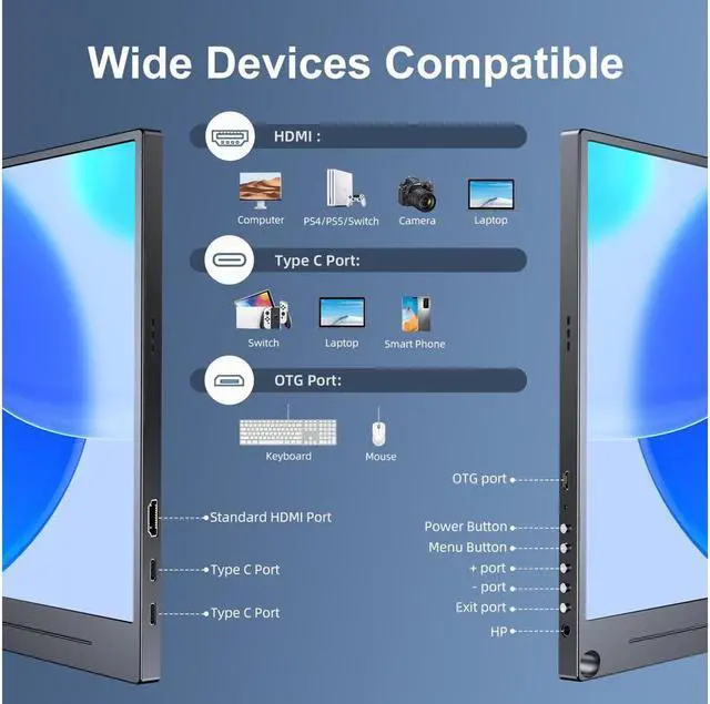 Alt view image 7 of 7 - UPERFECT 15.6" FHD 1920x1080 Portable Monitor with HDR & IPS, USB-C, HDMI, VESA Mount, Anti-Glare Screen, and 3-in-1 Stand for Gaming, Work, and Travel