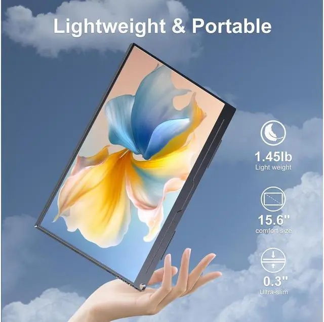 Alt view image 6 of 7 - UPERFECT 15.6" FHD 1920x1080 Portable Monitor with HDR & IPS, USB-C, HDMI, VESA Mount, Anti-Glare Screen, and 3-in-1 Stand for Gaming, Work, and Travel