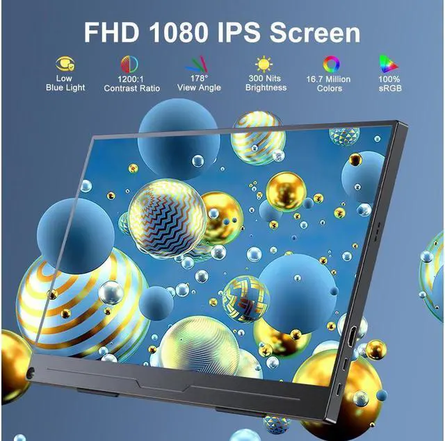 Alt view image 2 of 7 - UPERFECT 15.6" FHD 1920x1080 Portable Monitor with HDR & IPS, USB-C, HDMI, VESA Mount, Anti-Glare Screen, and 3-in-1 Stand for Gaming, Work, and Travel