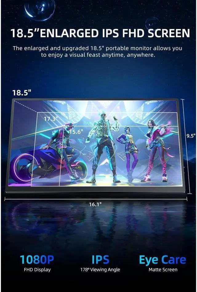 Alt view image 2 of 7 - UPERFECT 18.5" 100Hz Gaming Portable Monitor 1080P HDMI USB C Display For Game Switch Xbox PS 5