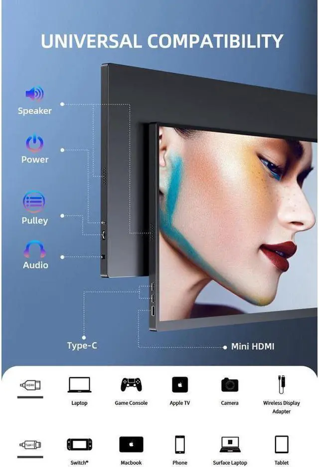 Alt view image 6 of 7 - UPERFECT 18.5" 100Hz Gaming Portable Monitor 1080P HDMI USB C Display For Game Switch Xbox PS 5