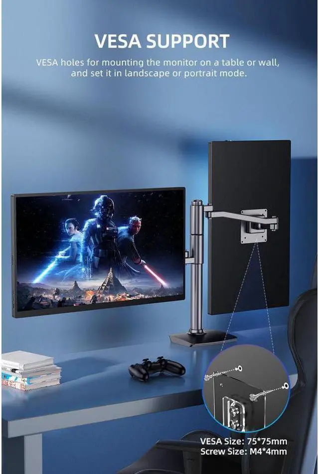 Alt view image 5 of 7 - UPERFECT 18.5" 100Hz Gaming Portable Monitor 1080P HDMI USB C Display For Game Switch Xbox PS 5