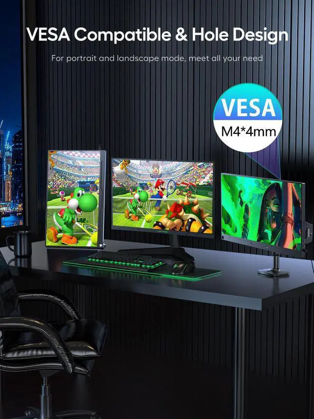 Alt view image 7 of 7 - UPERFECT 18.5" 120Hz Portable Monitor 1080P HDMI Dual USB C Computer Gaming Monitors  Freesync HDR w/VESA