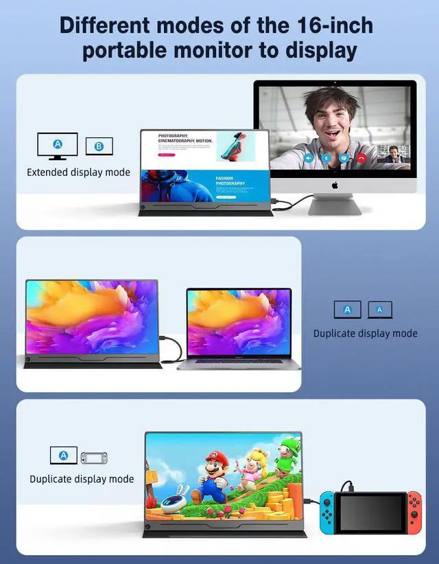 Alt view image 4 of 6 - UPERFECT 16" 2K 120Hz Portable Monitor 2560*1600 Gaming Monitor Support Freesync Suitable for gaming PS, supports VESA mounting