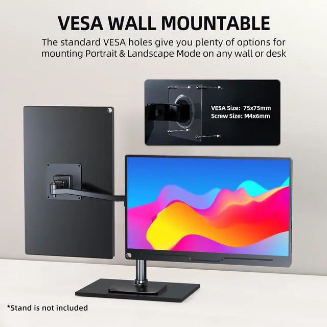 Alt view image 4 of 7 - UPERFECT Portable Monitor 15.6 inch, 1080P FHD USB-C Portable Laptop Monitor HDMI Travel Monitor w/VESA & Smart Case, Matte IPS Display Eye Care External Screen for Switch/PS5/PC/Phone