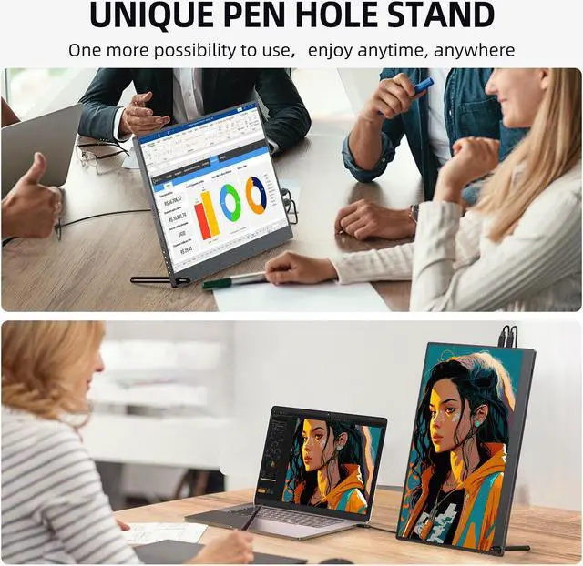 Alt view image 3 of 7 - UPERFECT Portable Monitor 15.6 inch, 1080P FHD USB-C Portable Laptop Monitor HDMI Travel Monitor w/VESA & Smart Case, Matte IPS Display Eye Care External Screen for Switch/PS5/PC/Phone