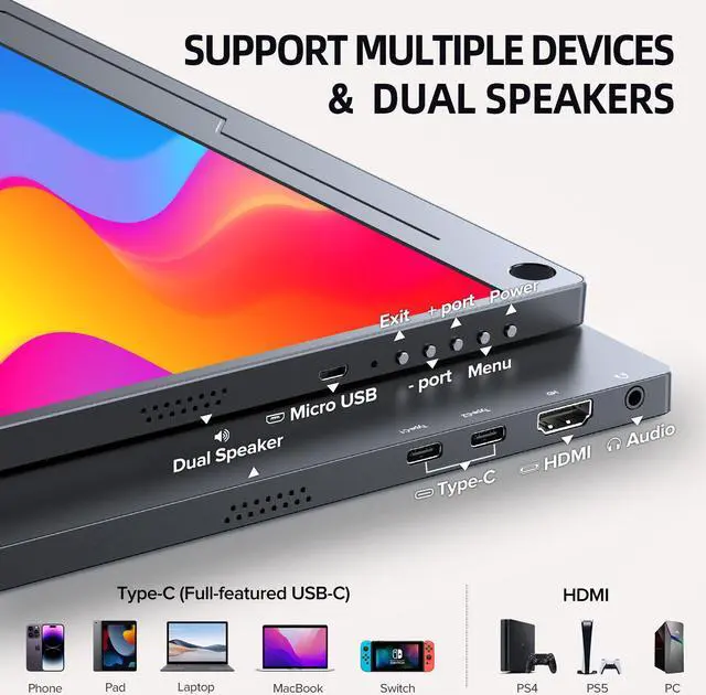 Alt view image 6 of 7 - UPERFECT Portable Monitor 15.6 inch, 1080P FHD USB-C Portable Laptop Monitor HDMI Travel Monitor w/VESA & Smart Case, Matte IPS Display Eye Care External Screen for Switch/PS5/PC/Phone
