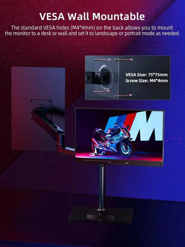 Alt view image 5 of 7 - Uperfect Portable Monitor 4K 15.6 inch, 450 cd/m² High Brightness 100% sRGB Color Gamut IPS HDR FreeSync Laptop Display, USB C HDMI Monitor W/ Speaker VESA