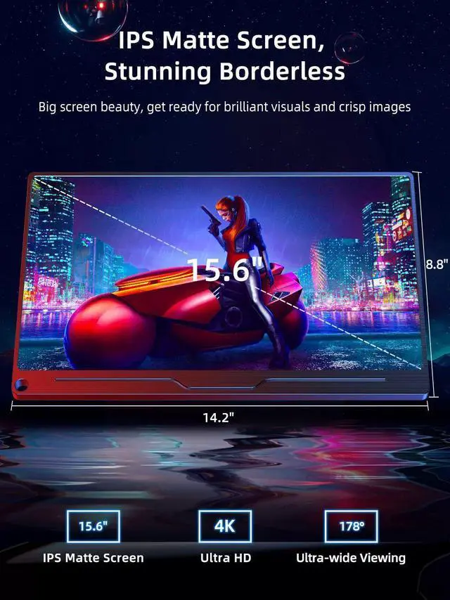Alt view image 2 of 7 - Uperfect Portable Monitor 4K 15.6 inch, 450 cd/m² High Brightness 100% sRGB Color Gamut IPS HDR FreeSync Laptop Display, USB C HDMI Monitor W/ Speaker VESA