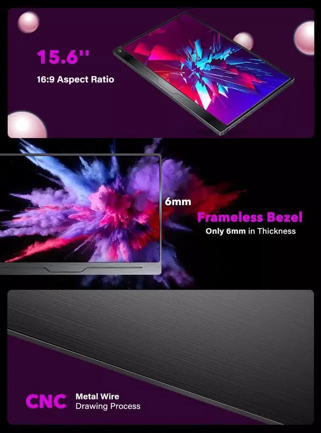 Alt view image 6 of 7 - UPERFECT 15.6" 4K HDR IPS Monitor UHD Screen Second Monitor no Frame for switch