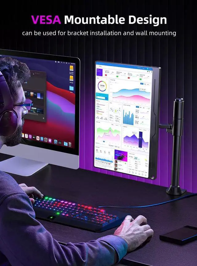 Alt view image 3 of 7 - UPERFECT 15.6" 4K HDR IPS Monitor UHD Screen Second Monitor no Frame for switch