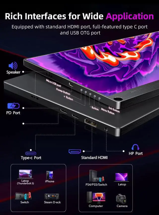 Alt view image 5 of 7 - UPERFECT 15.6" 4K HDR IPS Monitor UHD Screen Second Monitor no Frame for switch