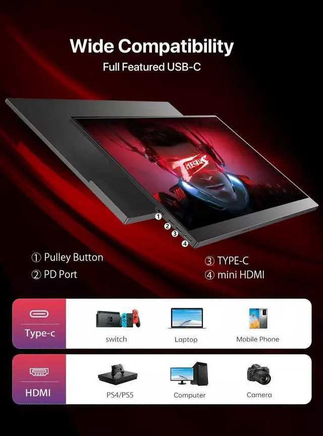 Alt view image 6 of 7 - UPERFECT Portable Monitor 17.3" 144Hz Gaming Monitor 1920*1080 Extender Laptop Screen For
PS Xbox