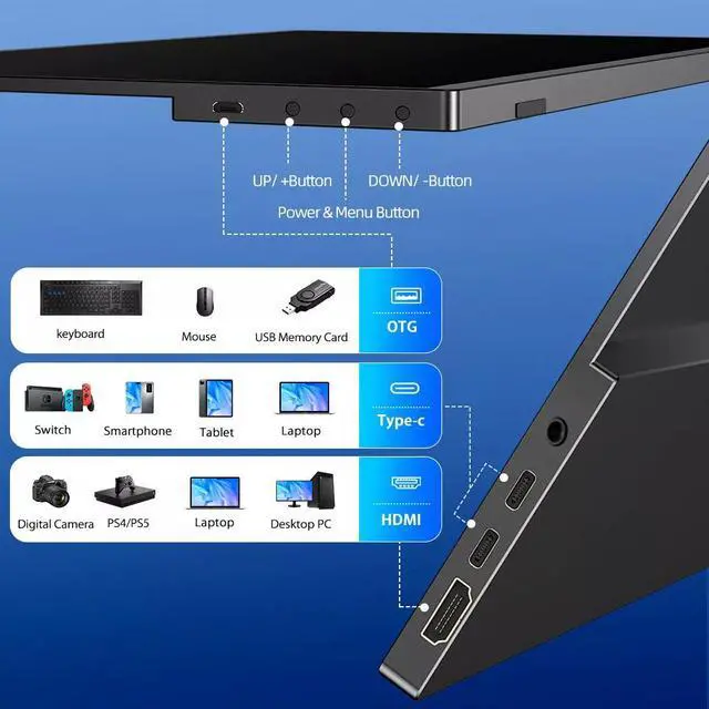 Alt view image 6 of 7 - UPERFECT 500 Nits 16" 2.5K Portable Gaming Monitor 2K 2560*1600P Portable Monitor QHD For Xbox PS 5 6 Switch Display HDMI USB C Second Display