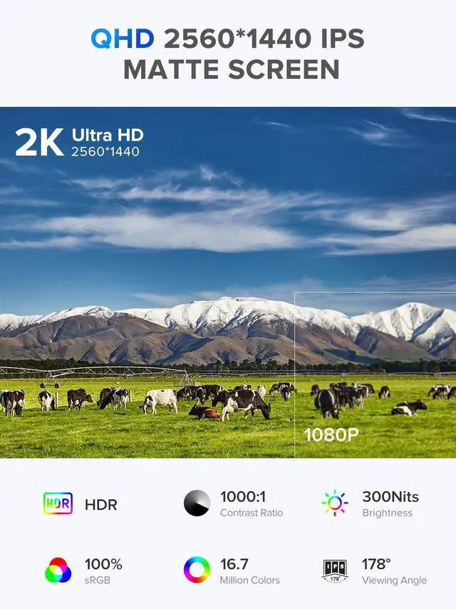 Alt view image 3 of 7 - UPERFECT 22" 2K Touchscreen Portable Monitor w/VESA & 180°Adjustable Stand 2560x1440 QHD FreeSync IPS HDR Large Gaming Monitor USB-C HDMI Travel Second Monitor for Laptops, Steamdeck, MacBook, Phones