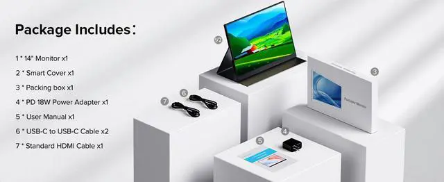 Alt view image 7 of 7 - UPERFECT 14" 2K Portable Monitor 2160*1440 HDMI USB C Display FHD 1500:1 Screen For Laptop PC and Game Xbox PS