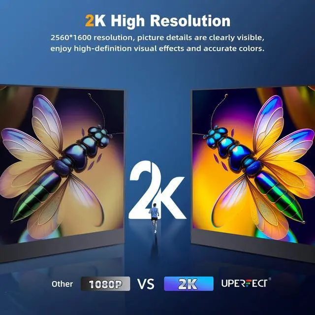 Alt view image 3 of 7 - UPERFECT 16" 2K Portable Monitor 2560*1600 QHD Second LCD Display w/ VESA & Integrated Stand