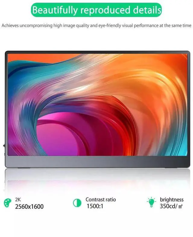 Alt view image 2 of 7 - UPERFECT Portable Monitor 13.3-Inch 2560X1600 With Dual Speakers IPS Second Laptop Screen HDMI Display