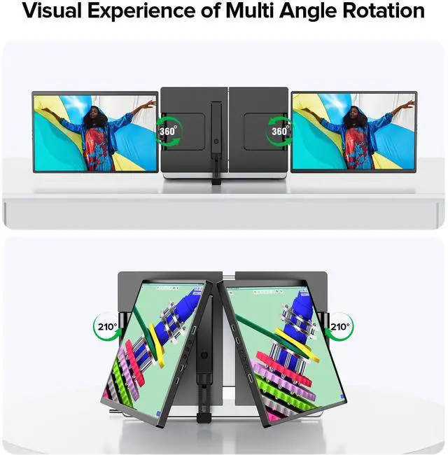 Alt view image 4 of 7 - UPERFECT 2K 14" 360° Swivel Hinge Laptop Screen Extender, QHD IPS Portable Dual Monitor for 13.3"-17.3" Laptops - Plug & Play with Mac, Win, Android