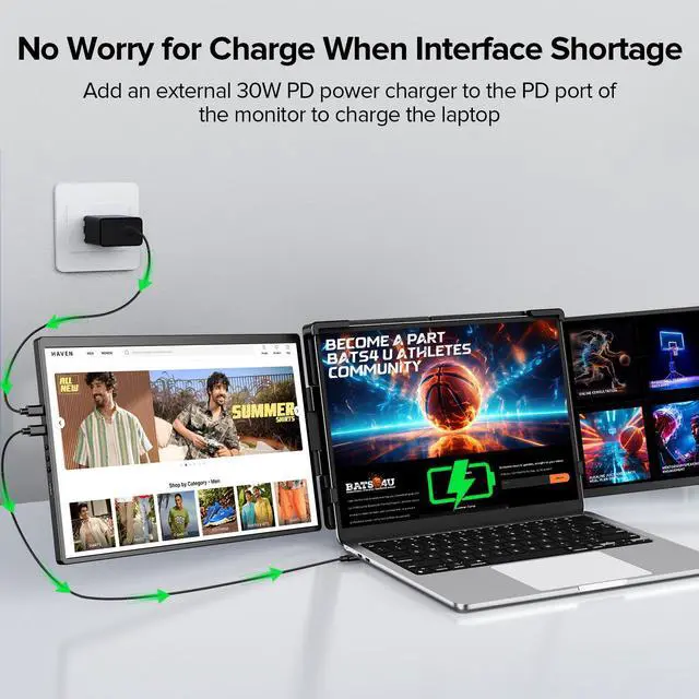 Alt view image 6 of 7 - UPERFECT 2K 14" 360° Swivel Hinge Laptop Screen Extender, QHD IPS Portable Dual Monitor for 13.3"-17.3" Laptops - Plug & Play with Mac, Win, Android