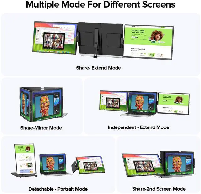 Alt view image 3 of 7 - UPERFECT 2K 14" 360° Swivel Hinge Laptop Screen Extender, QHD IPS Portable Dual Monitor for 13.3"-17.3" Laptops - Plug & Play with Mac, Win, Android