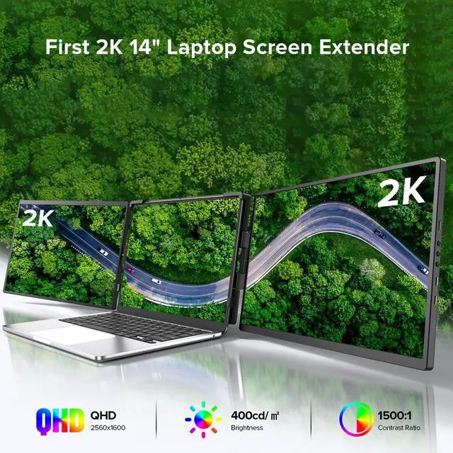 Alt view image 7 of 7 - UPERFECT 2K 14" 360° Swivel Hinge Laptop Screen Extender, QHD IPS Portable Dual Monitor for 13.3"-17.3" Laptops - Plug & Play with Mac, Win, Android