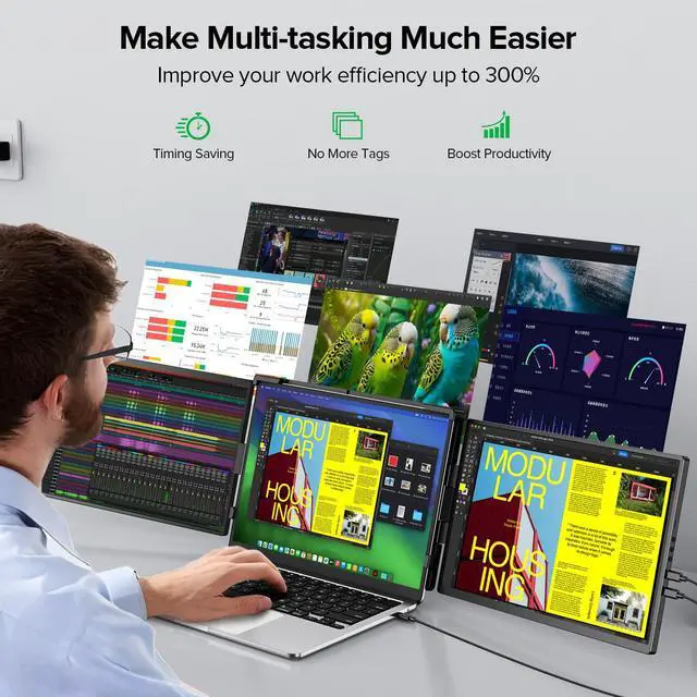 Alt view image 2 of 7 - UPERFECT 2K 14" 360° Swivel Hinge Laptop Screen Extender, QHD IPS Portable Dual Monitor for 13.3"-17.3" Laptops - Plug & Play with Mac, Win, Android