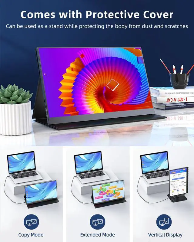 Alt view image 5 of 7 - Portable Monitor 17.3", UPERFECT 2K FHD HDR IPS Portable Laptop Screen with VESA Mini HDMI Type-C Monitor for PC Computer Phone PS4/5 Xbox Raspberry