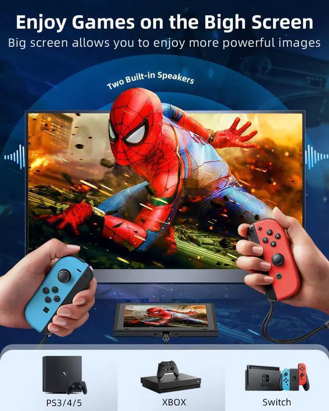 Alt view image 4 of 7 - Portable Monitor 17.3", UPERFECT 2K FHD HDR IPS Portable Laptop Screen with VESA Mini HDMI Type-C Monitor for PC Computer Phone PS4/5 Xbox Raspberry