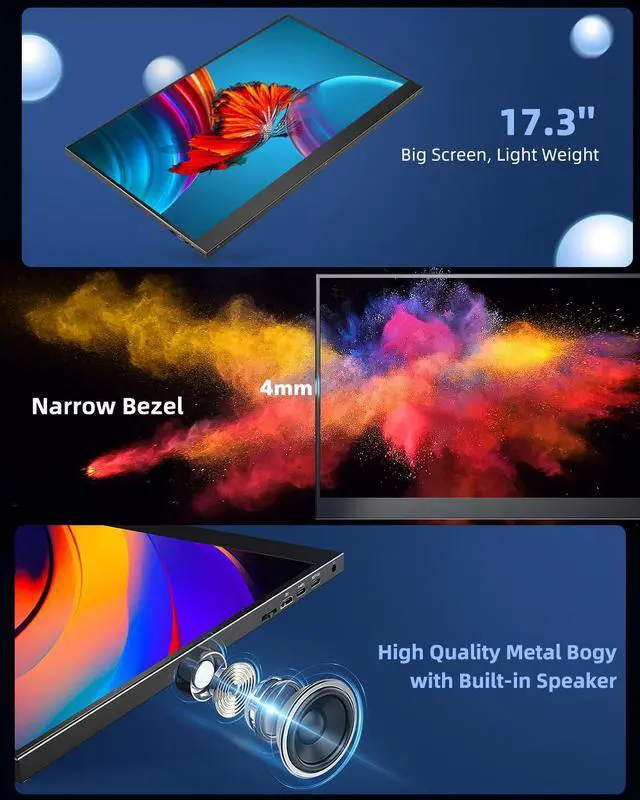 Alt view image 7 of 7 - Portable Monitor 17.3", UPERFECT 2K FHD HDR IPS Portable Laptop Screen with VESA Mini HDMI Type-C Monitor for PC Computer Phone PS4/5 Xbox Raspberry