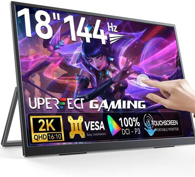 Main image of UPERFECT 18" 2K 144Hz Portable Touchscreen Gaming Monitor - QHD 2560x1600, 100% DCI-P3, FreeSync, HDR, VESA, Slim Frameless, for PC, Laptop, Console, Phone