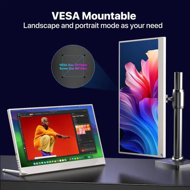 Alt view image 7 of 7 - UPERFECT 15.6" 1080P FHD Portable Monitor with USB-C, HDMI, VESA & Smart Case - Matte IPS Display for Switch/PS5/PC/Phone White Monitor