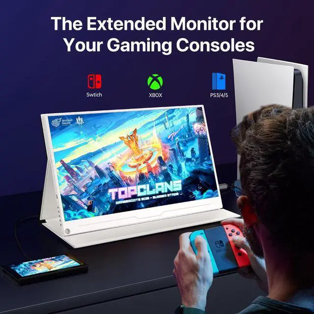 Alt view image 6 of 7 - UPERFECT 15.6" 1080P FHD Portable Monitor with USB-C, HDMI, VESA & Smart Case - Matte IPS Display for Switch/PS5/PC/Phone White Monitor