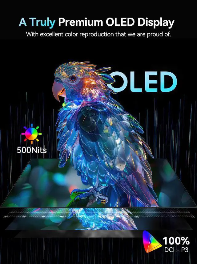 Alt view image 2 of 7 - UPERFECT OLED Portable Monitor 16", 3K 2880x1800 120Hz 0.1ms Portable Gaming Display 500 Nits Brightness| 100000:1 Contrast| 100% DCI-P3| Ultra-Slim Travel Monitor for Laptop PC Phone Game Consoles