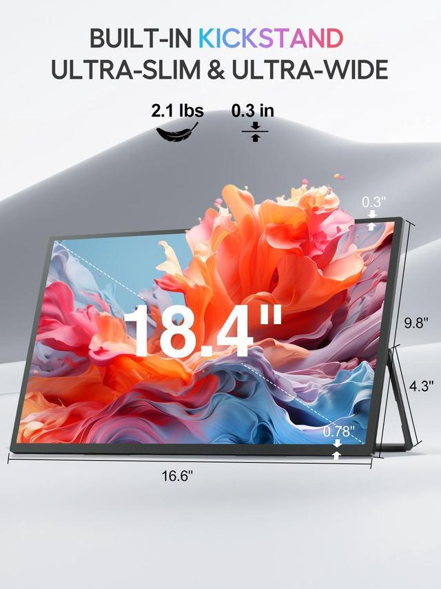 Alt view image 5 of 7 - UPERFECT Portable Monitor 18.4" 4K 60Hz 10-Bit HDR IPS Gaming Monitor with VESA, 180° Adjustable Stand, Ultra-Slim & Lightweight Frameless Design, FreeSync, Portable Travel Second Monitor for Laptops