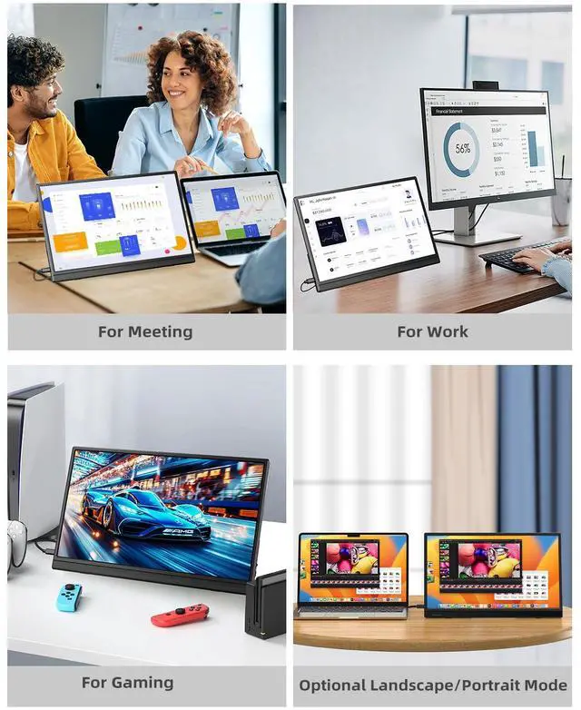 Alt view image 2 of 7 - UPERFECT Portable Monitor for Laptop W/ Stand 180° Adjustable 15.6 Inch FHD 1080P IPS Eye Care Screen, Dual Speaker Travel Monitor for Laptop PC Phone PS5/4 Xbox Switch