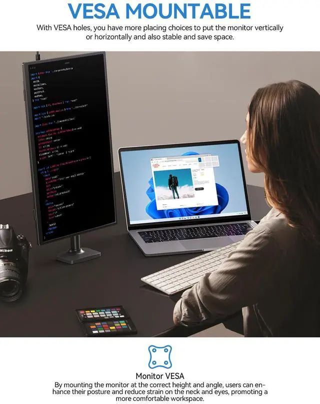 Alt view image 6 of 7 - UPERFECT 15.6-Inch Portable Monitor with HDMI, USB-C, USB-A, Full HD 1920x1080, IPS Panel, and Adjustable Stand for Laptops & Smartphones