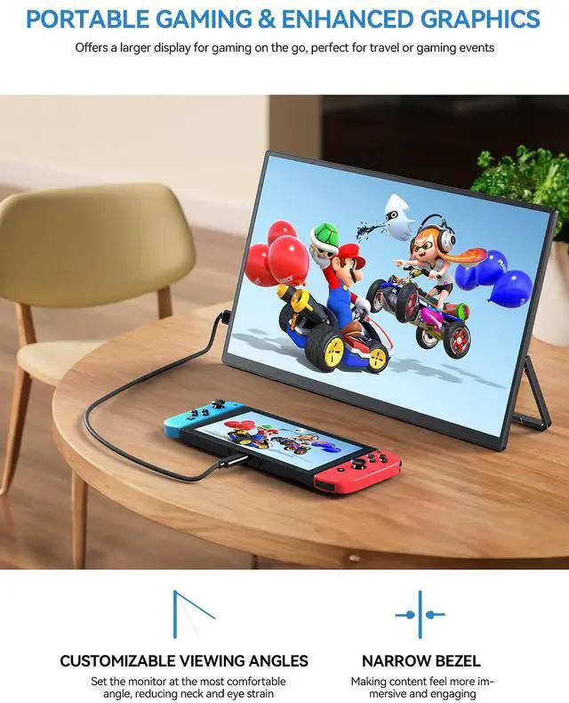 Alt view image 2 of 7 - UPERFECT 15.6-Inch Portable Monitor with HDMI, USB-C, USB-A, Full HD 1920x1080, IPS Panel, and Adjustable Stand for Laptops & Smartphones