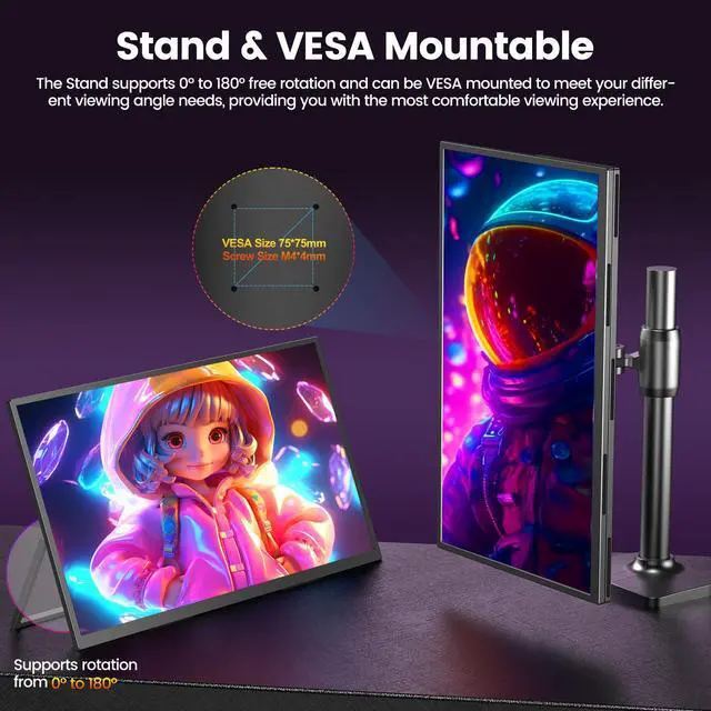 Alt view image 5 of 7 - UPERFECT 120Hz Portable Monitor 18.5" 1080P FHD Switch Display For Xbox One PS 5