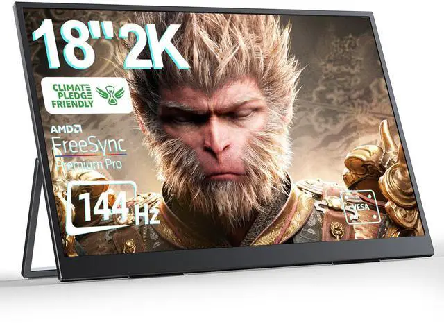 Main image of UPERFECT 18" 2K 144Hz 100% DCI-P3 500Nits Portable Gaming Monitor with VESA, Stand, FreeSync & HDR - Ultra-Slim & Lightweight Frameless Display