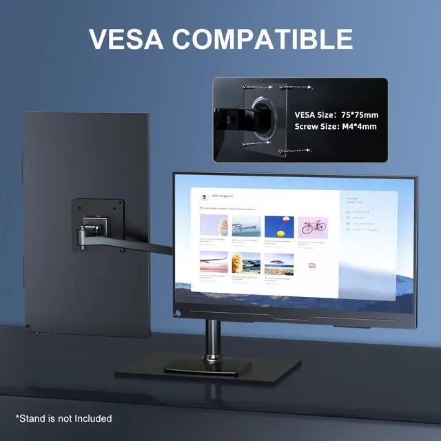 Alt view image 5 of 7 - UPERFECT 15.6" 1080P FHD Portable Monitor with USB-C, HDMI, VESA & Smart Case - Matte IPS Display for Switch/PS5/PC/Phone Monitor