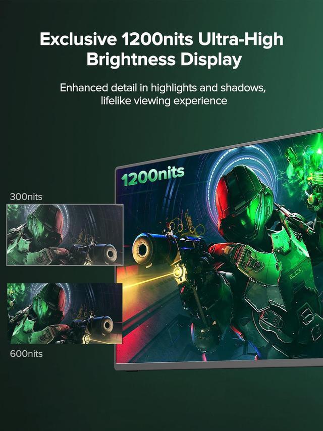 Alt view image 4 of 7 - UPERFECT 16" 4K Portable Monitor - 1200 Nits True Brightness, 1MS FreeSync, 2000:1 Contrast, USB-C/HDMI, VESA & Smart Case for Laptops, Consoles & More