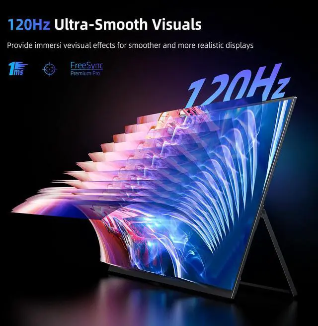 Alt view image 3 of 7 - UPERFECT 120Hz Gaming Monitor 18.5" 1920x1080 Portable Monitor USB-C Monitor Freesync Gaming Screen For Xbox PS 5