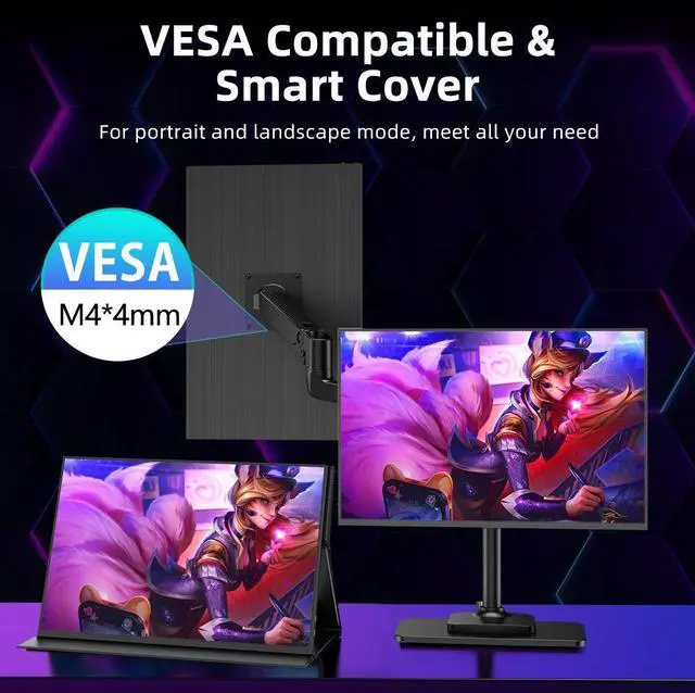 Alt view image 6 of 7 - UPERFECT 18" Portable Gaming Monitor 144Hz 2560*1600 2K Freesync Screen Switch Display