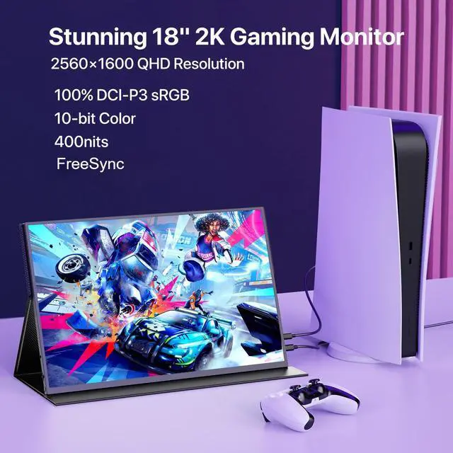 Alt view image 4 of 7 - UPERFECT 18" Portable Gaming Monitor 144Hz 2560*1600 2K Freesync Screen Switch Display