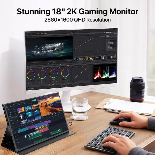 Alt view image 2 of 7 - UPERFECT 18" Portable Gaming Monitor 144Hz 2560*1600 2K Freesync Screen Switch Display