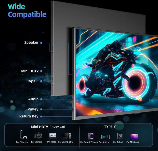 Alt view image 7 of 7 - UPERFECT 18" Portable Gaming Monitor 144Hz 2560*1600 2K Freesync Screen Switch Display