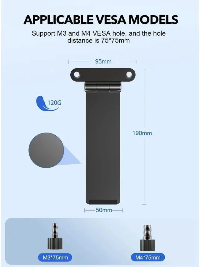 Alt view image 6 of 6 - UPERFECT Portable Monitor VESA Stand Desk Mount With M3/M4*75MM Screws Swivel/Tilt/Rotation Fits for 7 to 18.5 inch VESA Monitor Desk Mount