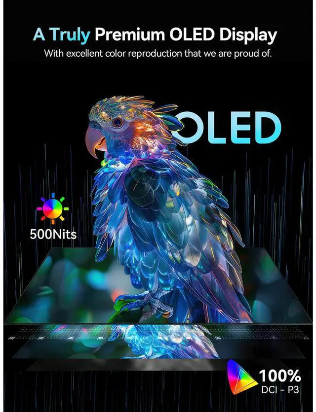 Alt view image 7 of 7 - UPERFECT 16" OLED Portable Monitor, 3K 2880x1800, 120Hz, 0.1ms, 500 Nits, 100% DCI-P3, 100000:1 Contrast, Ultra-Slim for Gaming, Work, and Travel
