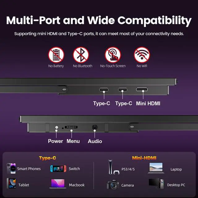 Alt view image 7 of 7 - UPERFECT 18.5" 120Hz Portable Monitor 1080P FHD Portable Gaming Monitor Freesyc Screen For Switch Xbox PS